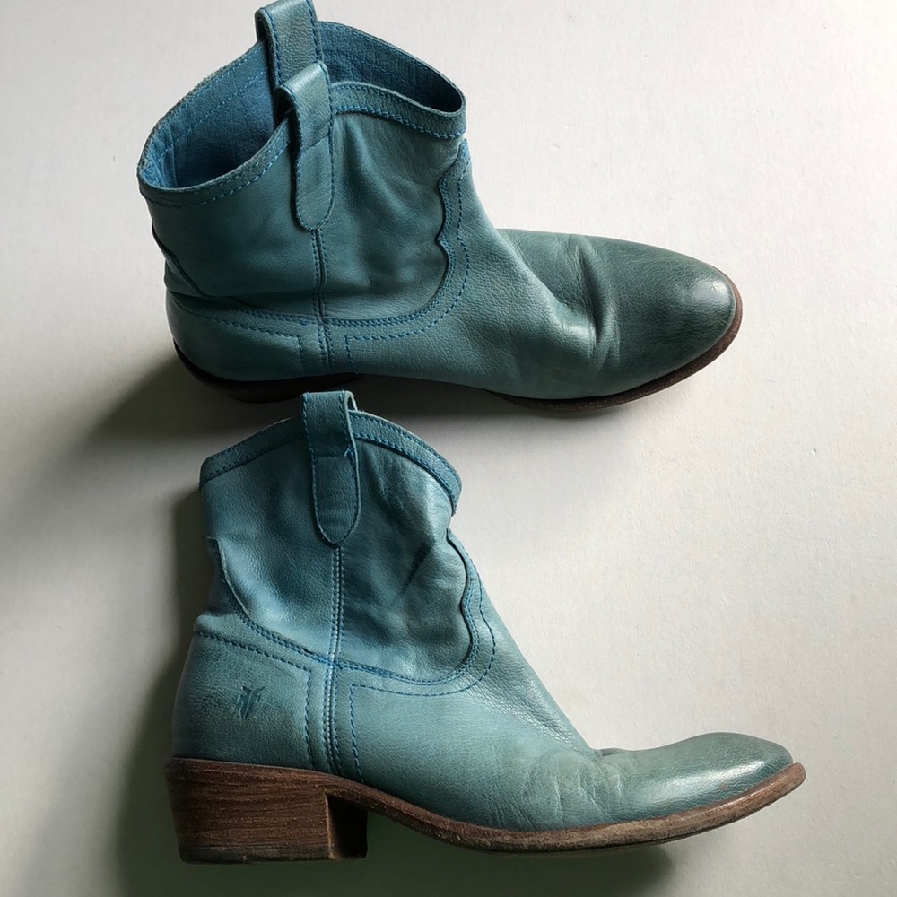 Frye Ankle Boots Leather Pull Up Blue Green 8.5